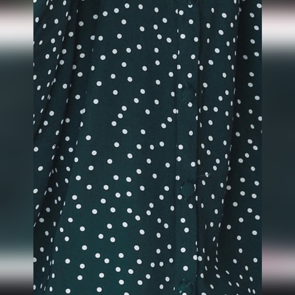 Hello Molly Stuck In Your Ways Midi Dress Green White Polka Dot Cutout Tie Front - Picture 4 of 10